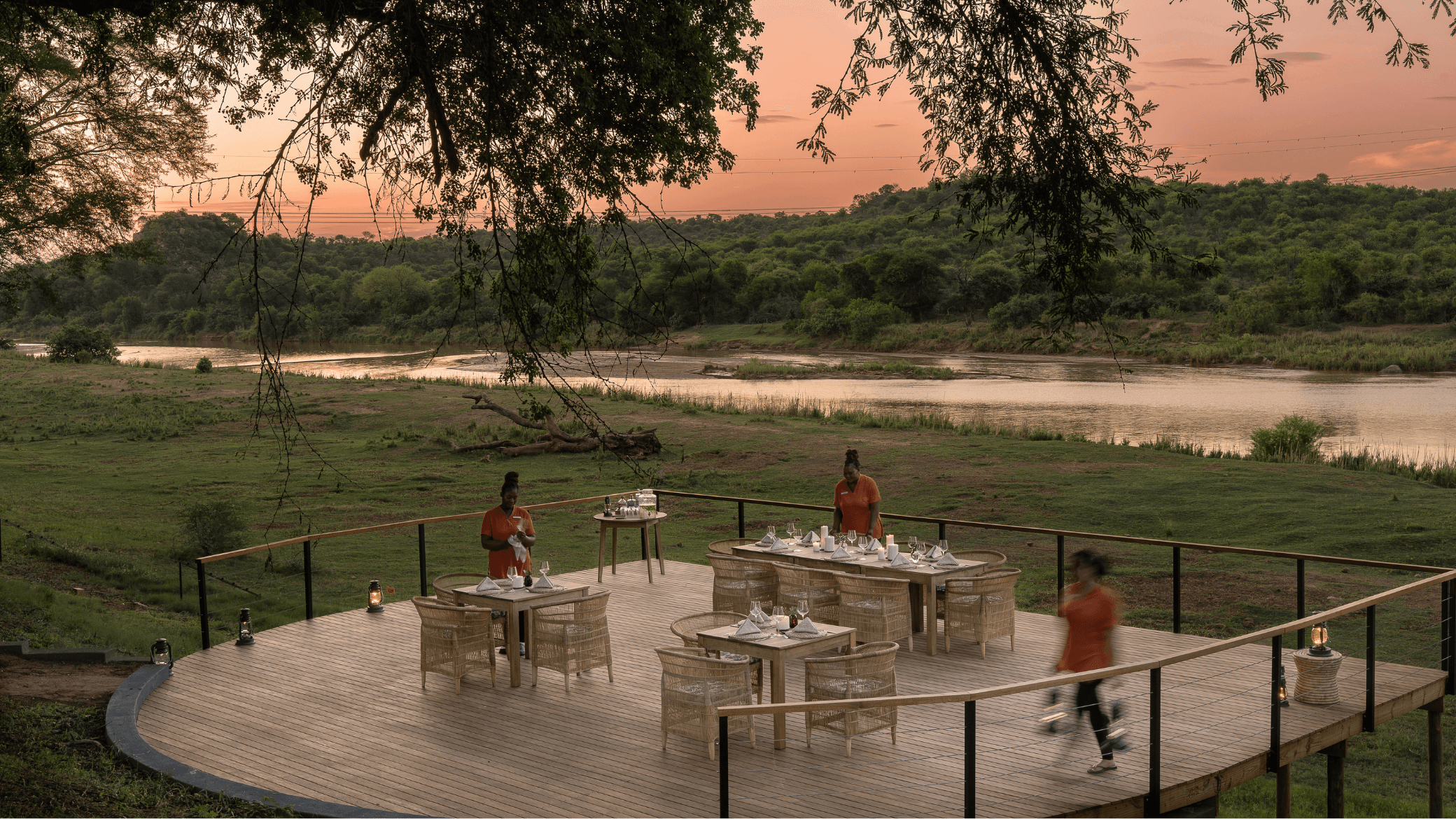 Dinner by the river at sunset