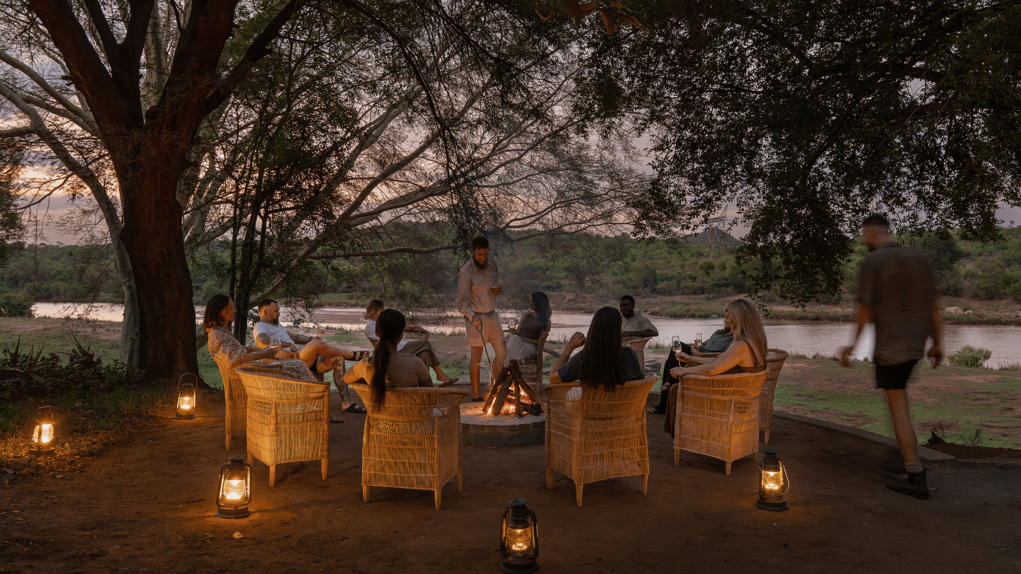 Sundowners around the fire at Sashwa